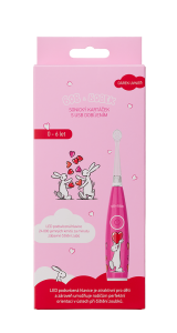 Bob és Bobek Baby szónikus fogkefe szívekkel és USB töltéssel, 0-6 éves korig, dobozban