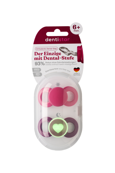 Dentistar nappali és éjszakai cumi, 6-14 hónapos korig, rózsaszín