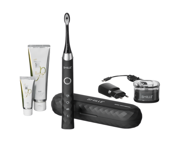 SMILLE Sonic Brush – Prémium szónikus fogkefe SANGI kónikus sörtékkel, fekete