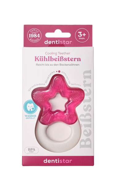 Dentistar Cooling Teether, hűsítő rágóka 3 hónapos kortól, rózsaszín