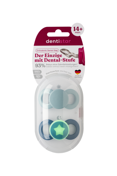 Dentistar Day & Night Soother, nappali és éjszakai cumi, 14 hónapos kortól, kék