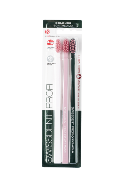 SWISSDENT COLOURS fogkefe Soft-Medium (2+1 ingyen) - PINK PARADISE