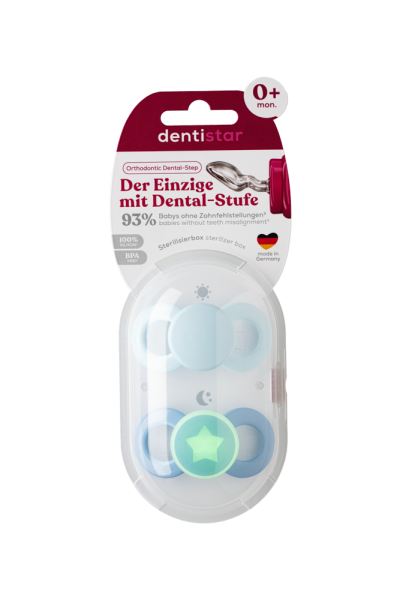 Dentistar Day & Night Soother, nappali és éjszakai cumi, 0-6 hónapos korig, kék
