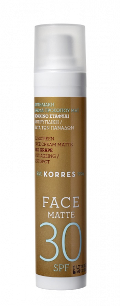 KORRES Red Grape Sunscreen Face Cream Matte SPF30 – mattító hatású napvédő arckrém, 50 ml