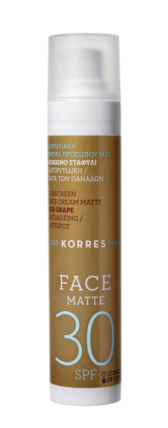 KORRES Red Grape Sunscreen Face Cream Matte SPF30 – mattító hatású napvédő arckrém, 50 ml