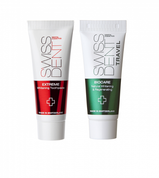 SWISSDENT utazókészlet EXTREME és BIOCARE fogkrémekből, 2x 10 ml