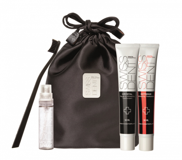 SWISSDENT ajándékcsomag elegáns, fekete, szatén ajándéktáskában