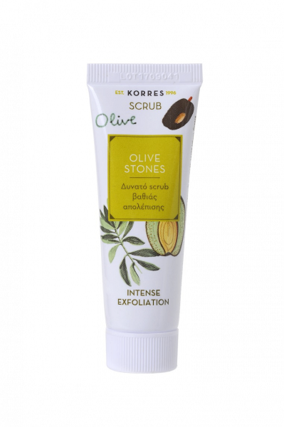 KORRES Beauty Shots – Olive Stones Scrub – olajbogyómagból készült testradír, 18 ml
