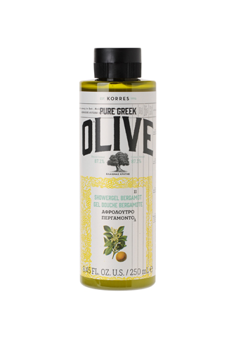 KORRES Pure Greek Olive tusfürdő – bergamot körtével és görög extra szűz olívaolajjal, 250 ml
