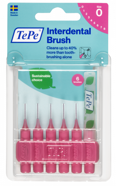 TePe Original fogköztisztító kefék bioműanyagból 0,4 mm, rózsaszín, 6 db