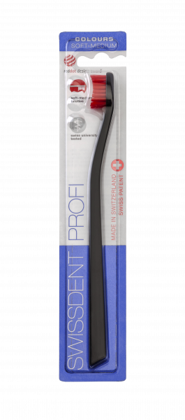 SWISSDENT COLOURS fogkefe Soft-Medium, fekete-piros