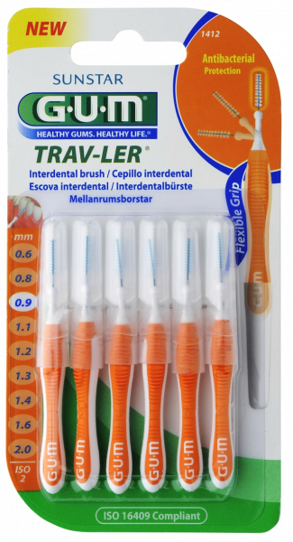 GUM TRAV-LER fogközi kefék, 0,9 mm-es, ISO 2, 6 db