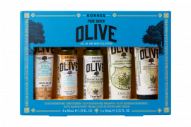 KORRES PURE GREEK OLIVE test- és hajápoló termékcsomag utazó kiszerelésben, 4x 40 ml, 1x 30 ml