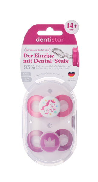 Dentistar Day & Night Soother, nappali és éjszakai cumi, 14 hónapos kortól, rózsaszín