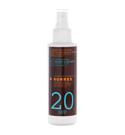 KORRES Sunscreen Clear Emulsion - SPF20 nem zsíros napozó emulzió kókusz & dió kivonattal, 150 ml