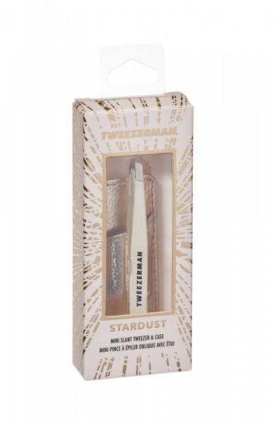 Tweezerman Mini Slant Stardust Csipesz Tokkal, púderrózsaszín