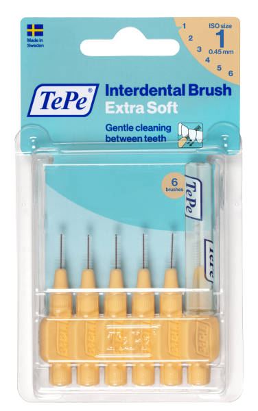 TePe Extra soft fogköztisztító kefék 0,45 mm, halvány narancssárga, 6 db