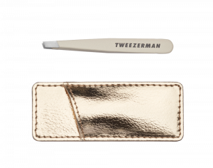 Tweezerman Mini Slant Stardust Csipesz Tokkal, púderrózsaszín