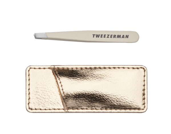 Tweezerman Mini Slant Stardust Csipesz Tokkal, púderrózsaszín