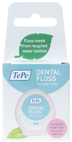 TePe Dental Floss, nyál hatására duzzadó, viaszolt fogselyem menta ízű, 40 m