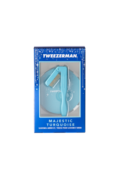 Tweezerman Limited collection szempilla és tükör szett - Majestic Turquoise  fésű és tükör