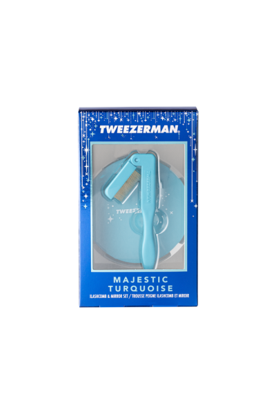 Tweezerman Limited collection szempilla és tükör szett - Majestic Turquoise fésű és tükör