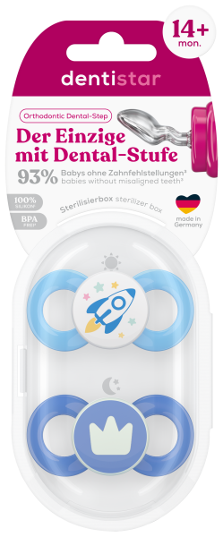 Dentistar Day & Night Soother, nappali és éjszakai cumi, 14 hónapos kortól, kék