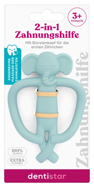 Dentistar 2 az 1-ben fogzást segítő rágóka, elefántos, 1 db