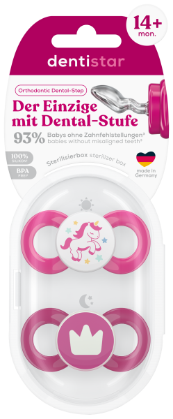 Dentistar Day & Night Soother, nappali és éjszakai cumi, 14 hónapos kortól, rózsaszín