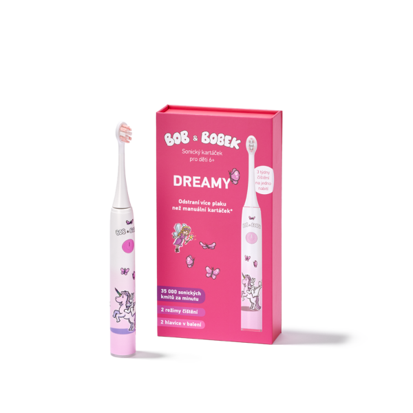 Bob és Bobek DREAMY szónikus fogkefe gyermekeknek 6+, 35 000 rezgés/perc, 2 cserélhető fej a csomagban