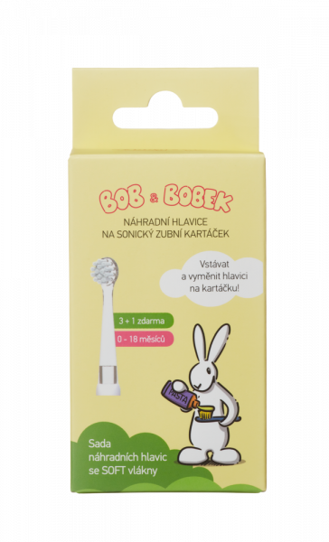 Bob & Bobek szónikus gyerekfogkefe pótfej, 0-18 hónap, 3 + 1 db