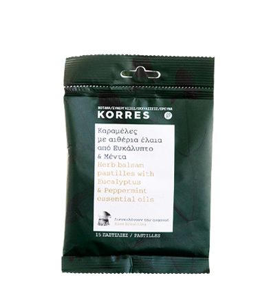 KORRES Candies - Eukaliptusz és mentol tartalmú gyógynövény pasztillák, 15 ks