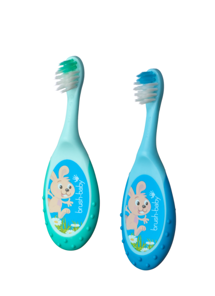 Brush-baby FlossBrush 2in1, első fogkefe és rágóka 2 az 1-ben, 0-3 éves korig