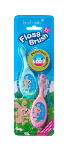 Brush-baby FlossBrush 2in1, első fogkefe és rágóka 2 az 1-ben, 0-3 éves korig