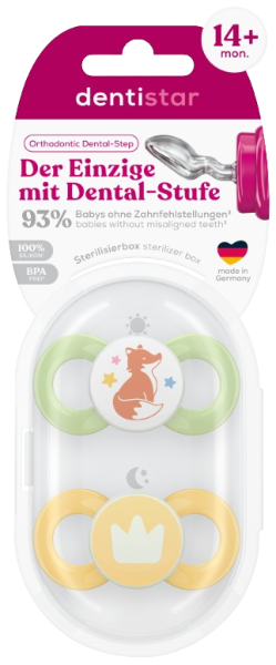 Dentistar fogszabályozó cumik 14 hónapos kortól, sárgászöld