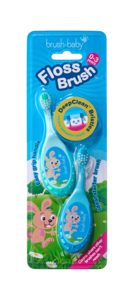 Brush-baby FlossBrush 2in1, első fogkefe és rágóka 2 az 1-ben, 0-3 éves korig