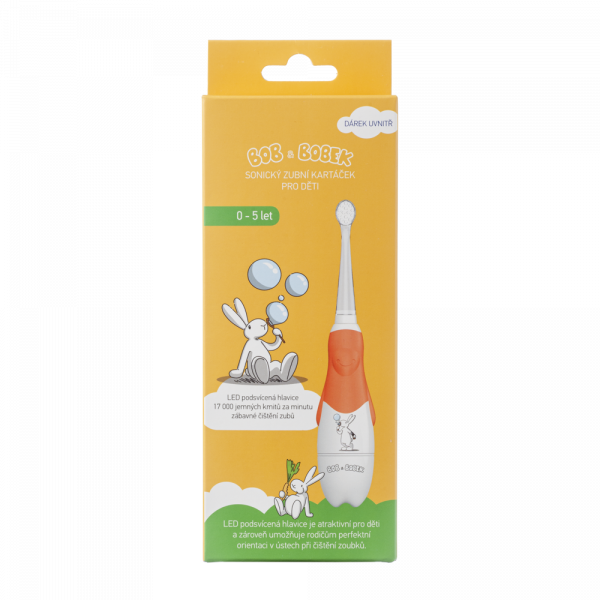 Bob & Bobek szónikus gyerekfogkefe buborékfújó nyuszi motívummal, narancssárga, 0-5 éves korig