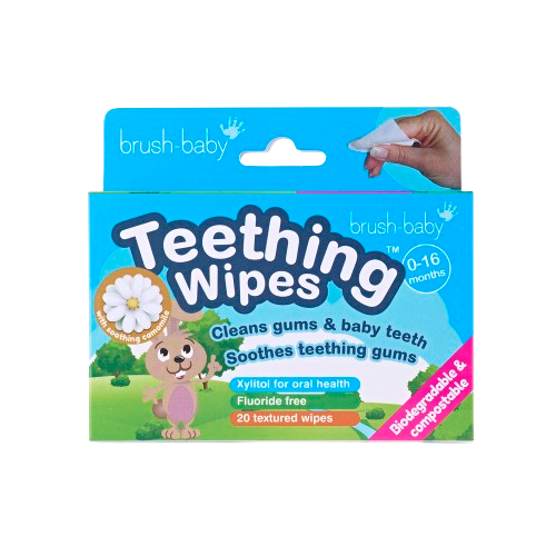 Brush-baby Teething Wipes, fogzási törlőkendő a fogacskák előbújásakor, 0–16 hónapos korig