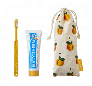 Buccotherm BIO szájápolási készlet 7-12 éves gyerekeknek, barackos ice tea ízesítéssel