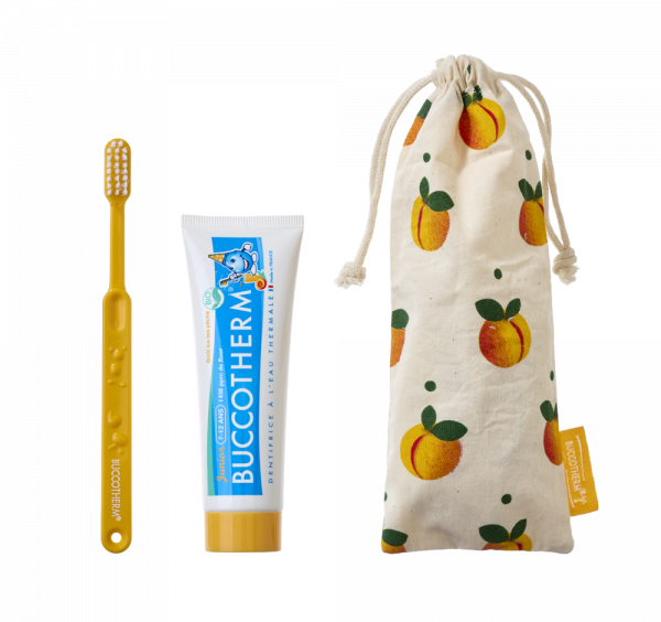 Buccotherm BIO szájápolási készlet 7-12 éves gyerekeknek, barackos ice tea ízesítéssel