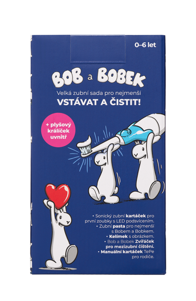 Bob és Bobek szett - Nagy fogászati készlet kicsiknek, piros szónikus fogkefével